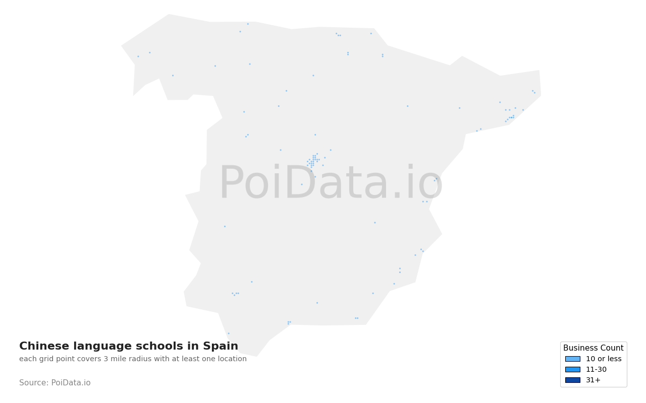 Chinese language school density map for Spain