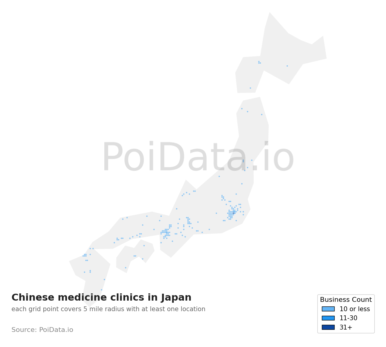 Chinese medicine clinic density map for Japan