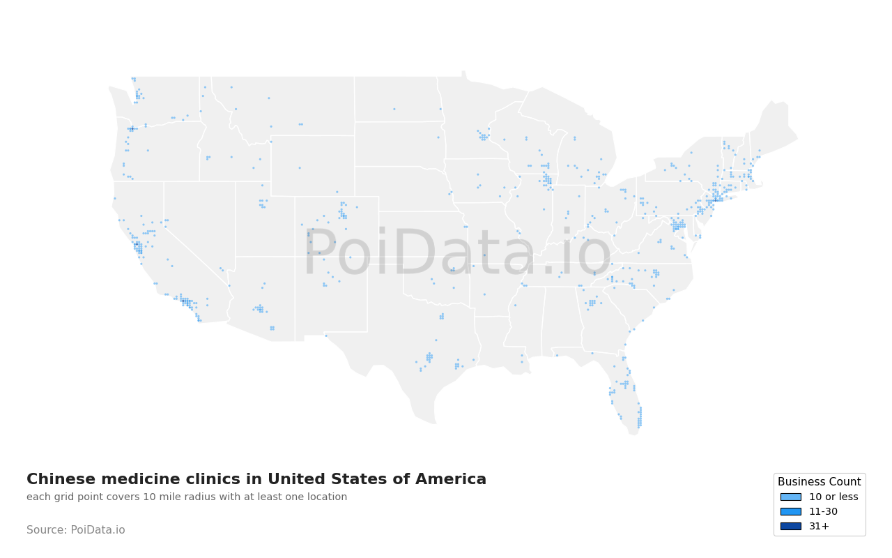 Chinese medicine clinic density map for Florida, United States