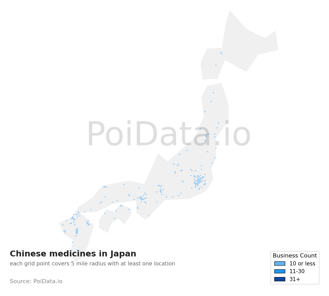 Chinese medicine density map for Yamagata, Japan