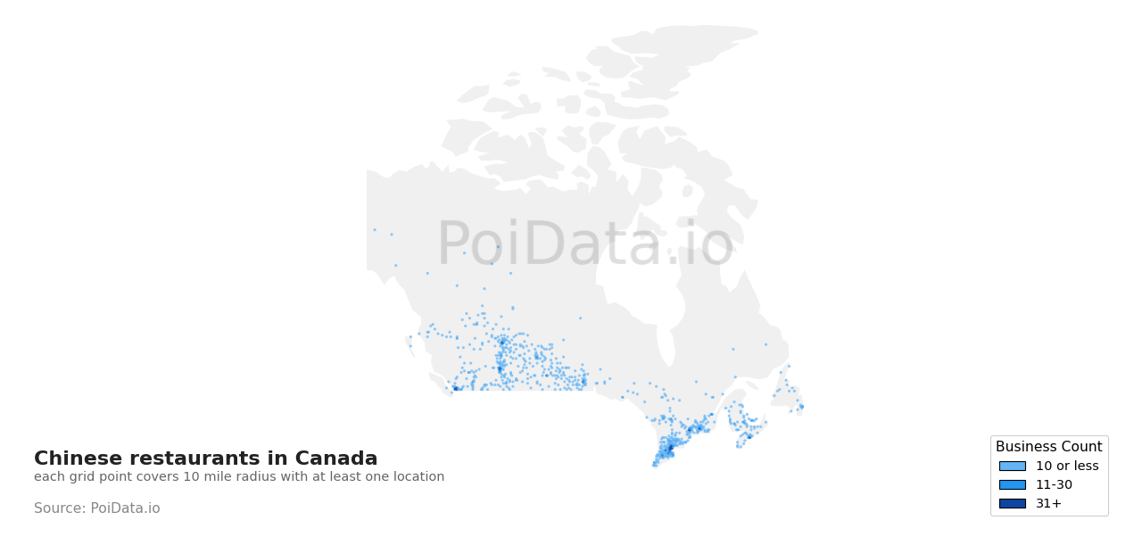 Chinese restaurant density map for Canada