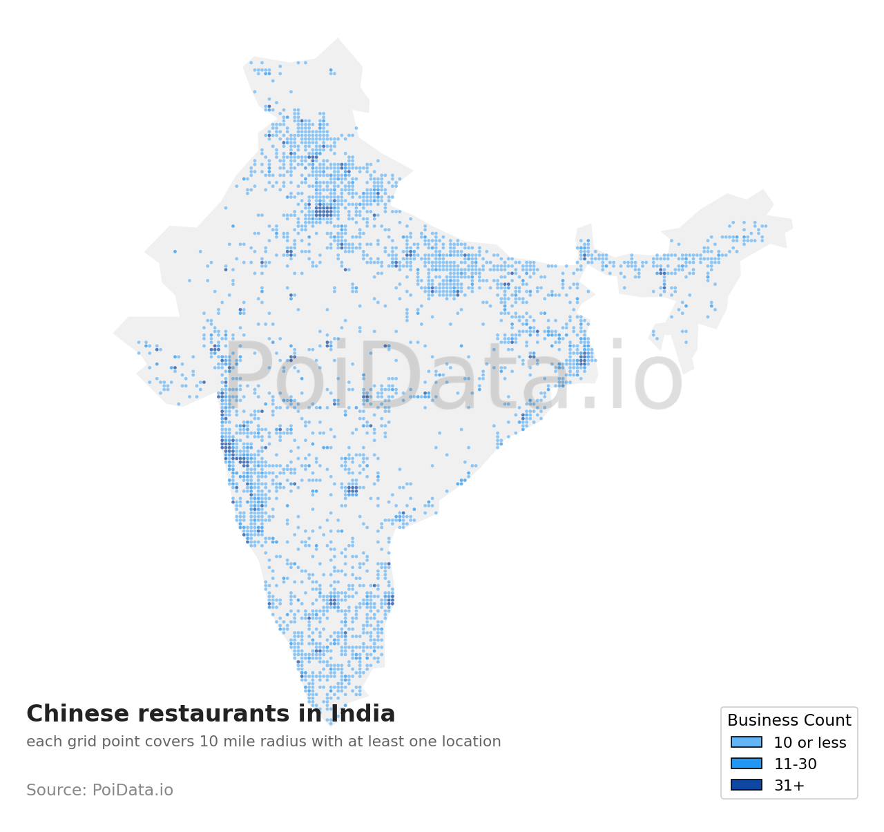 Chinese restaurant density map for India