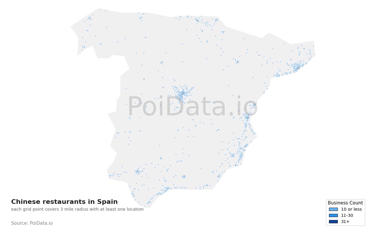 Chinese restaurant density map for Spain