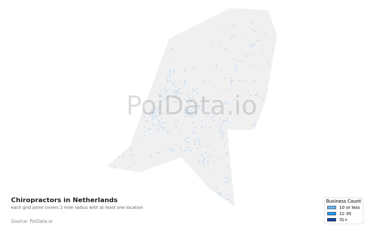Chiropractor density map for Netherlands