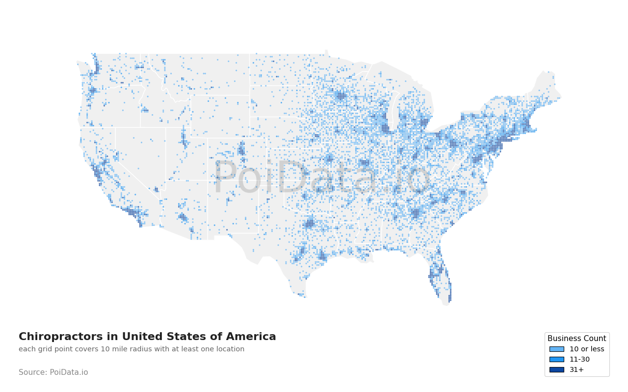 Chiropractor density map for Florida, United States