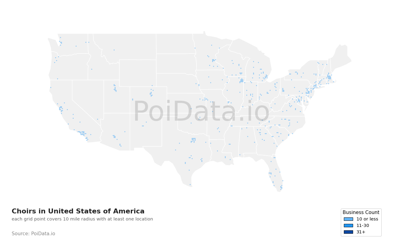 Choir density map for United States