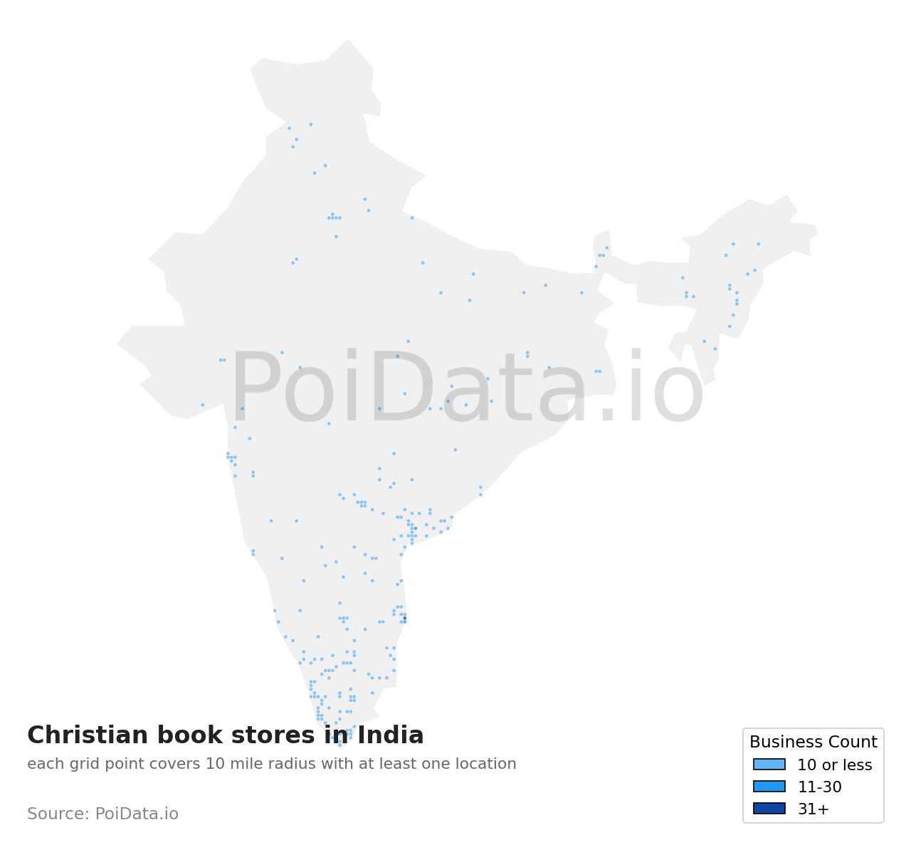 Christian book store density map for India