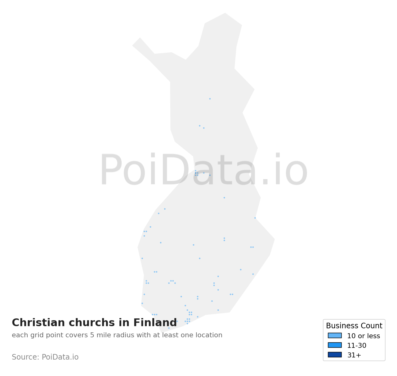 Christian church density map for Finland