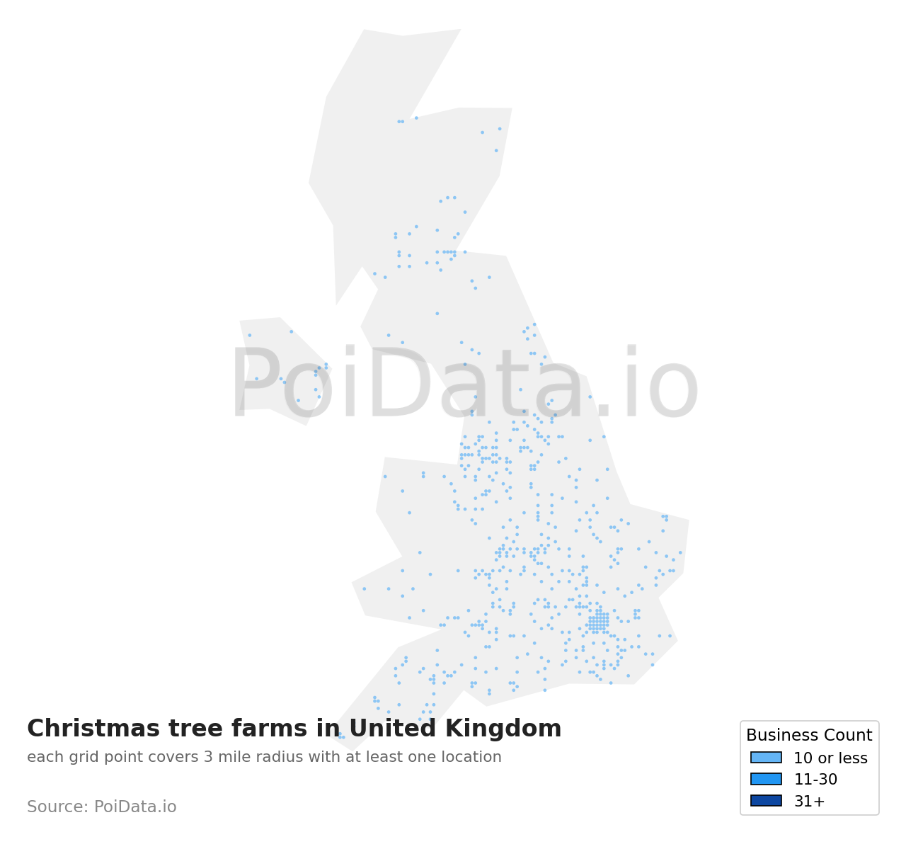 Christmas tree farm density map for United Kingdom