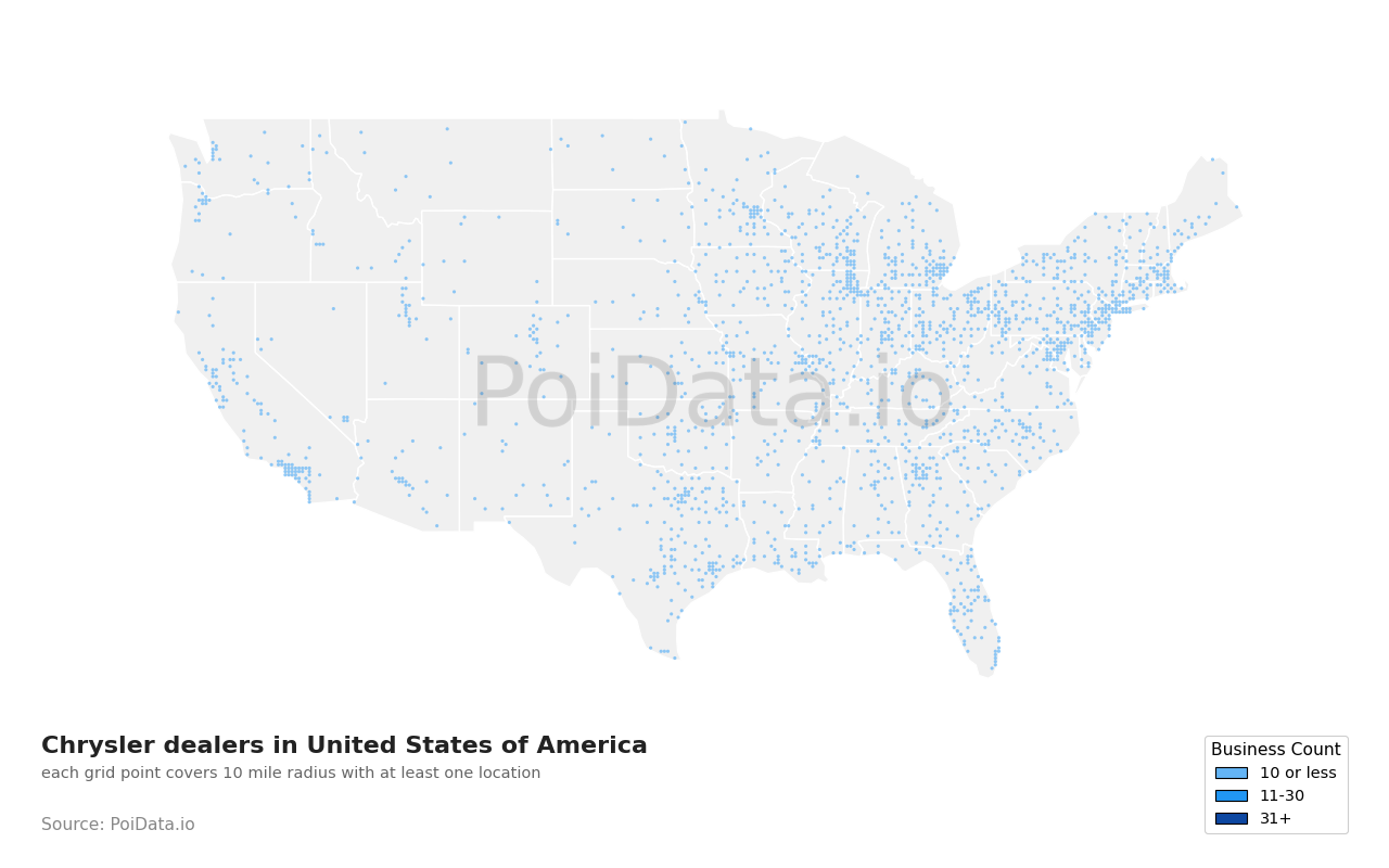 Chrysler dealer density map for Montana, United States