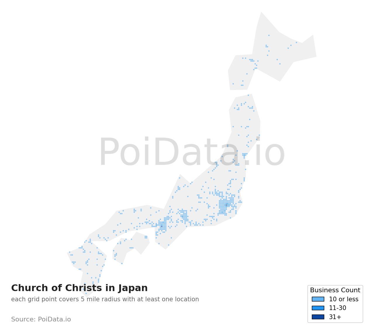 Church of Christ density map for Japan