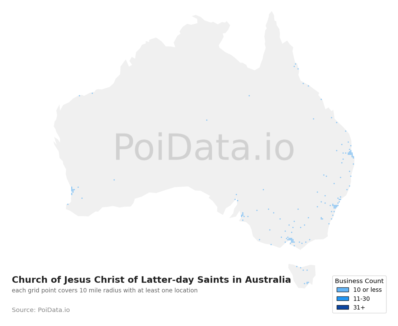 Church of Jesus Christ of Latter-day Saints density map for Australia