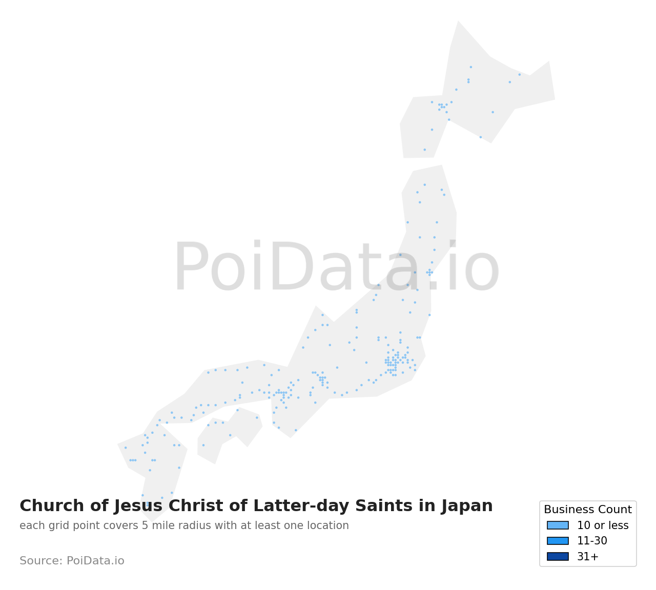 Church of Jesus Christ of Latter-day Saints density map for Kyoto, Japan