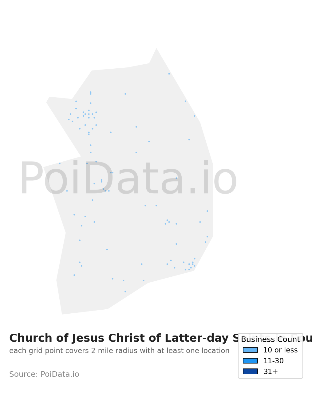 Church of Jesus Christ of Latter-day Saints density map for South Korea