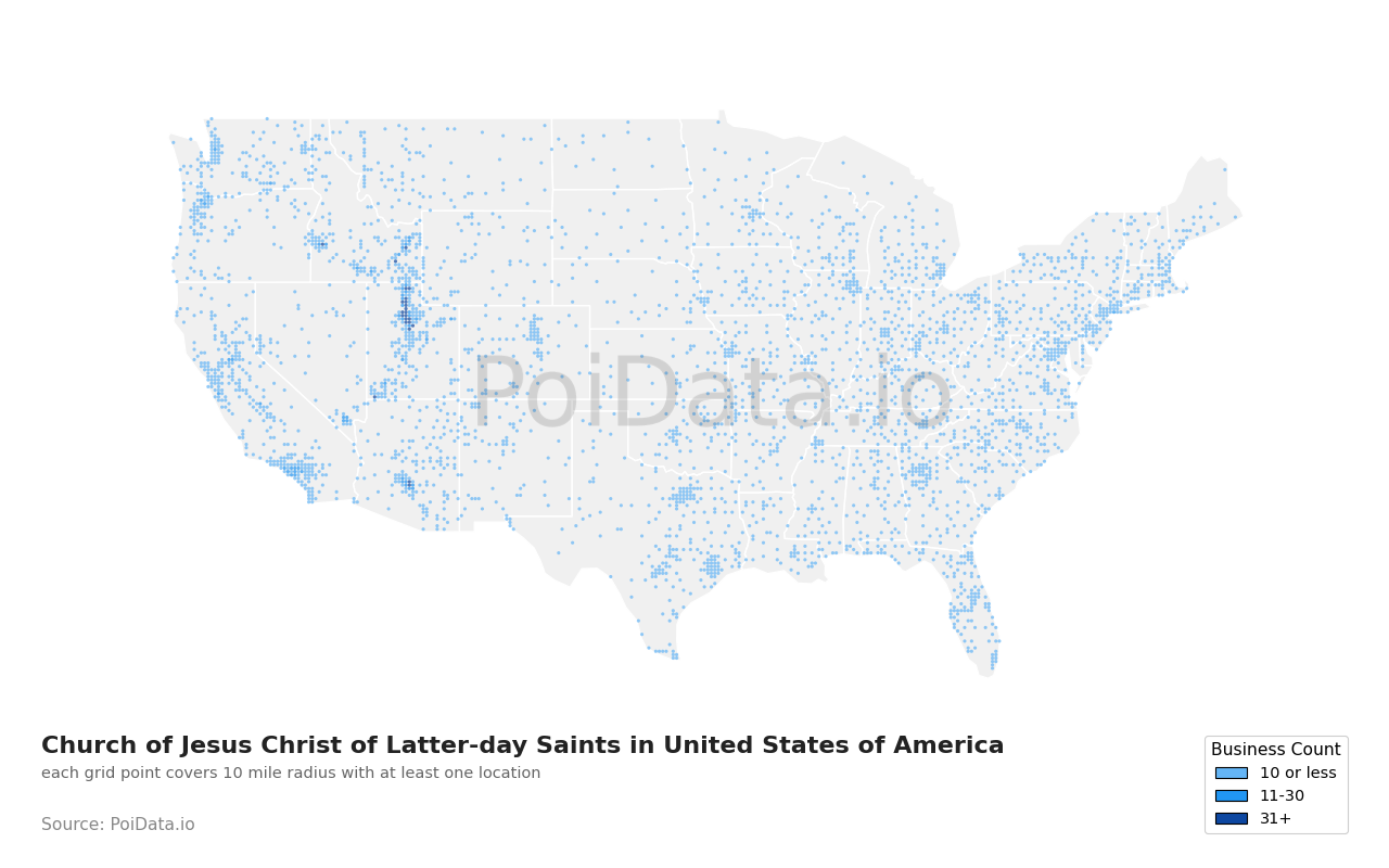 Church of Jesus Christ of Latter-day Saints density map for Pennsylvania, United States