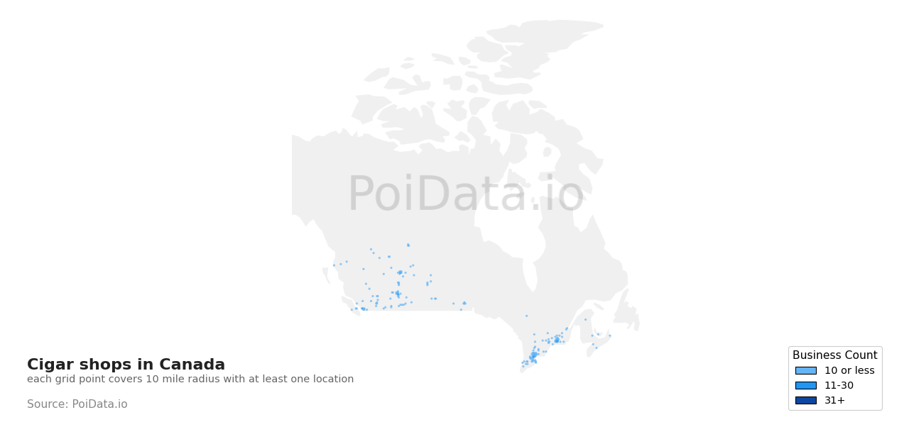 Cigar shop density map for Saskatchewan, Canada