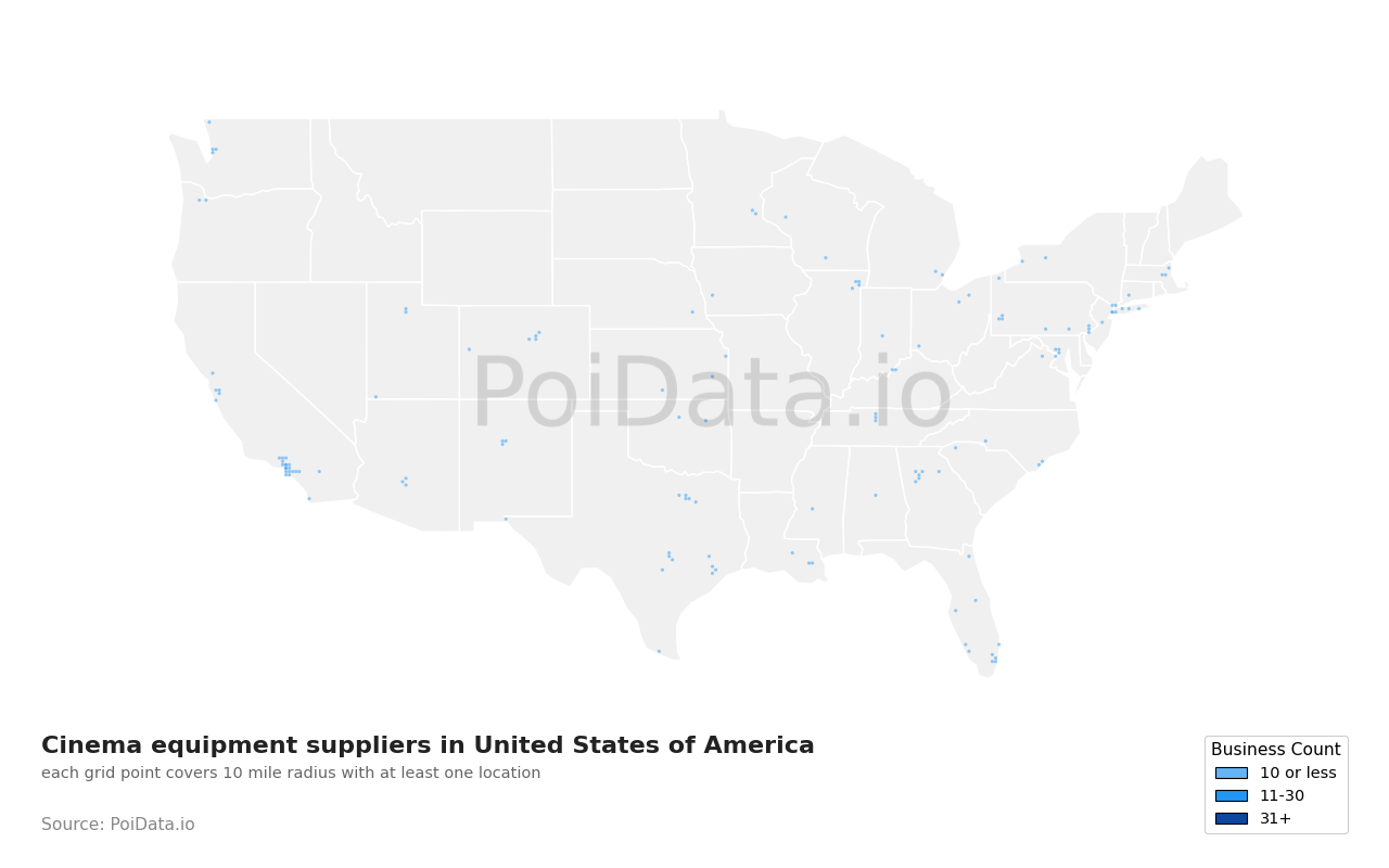 Cinema equipment supplier density map for Minnesota, United States