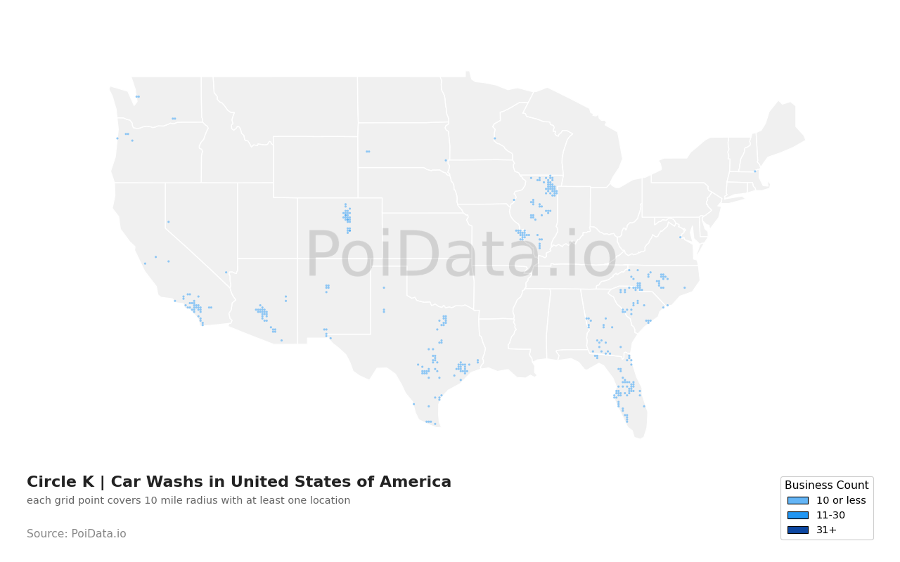 Circle K | Car Wash density map for United States
