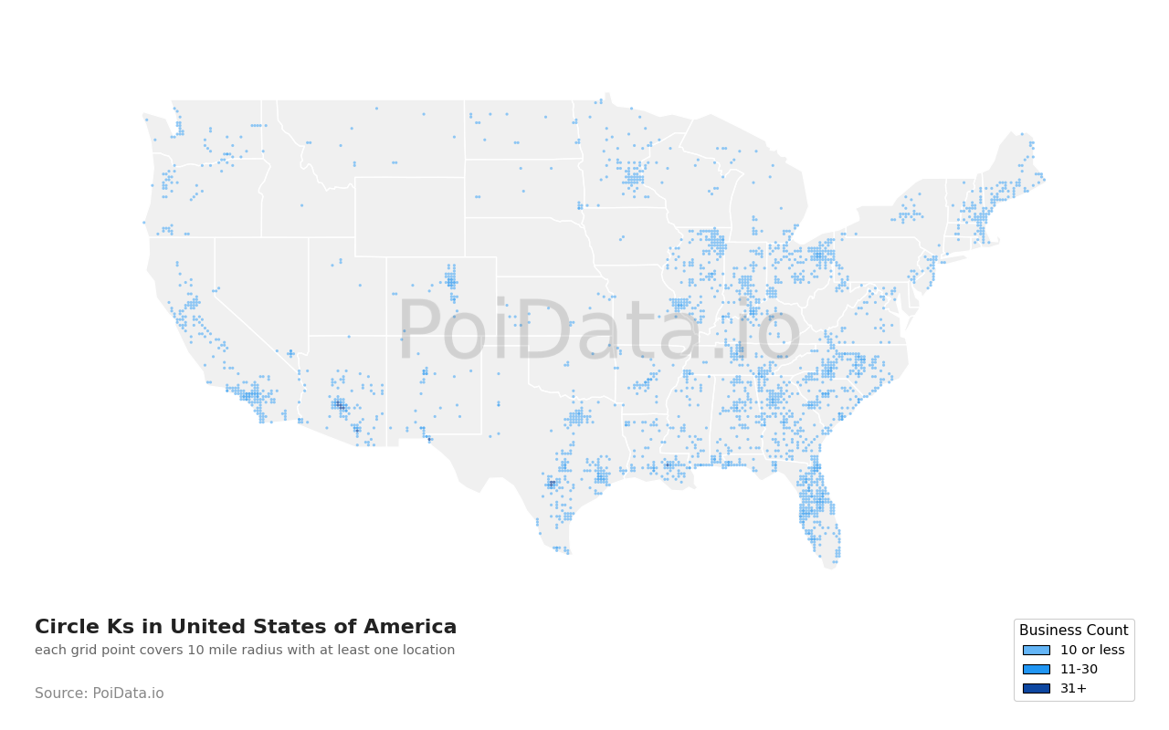 Circle K density map for United States