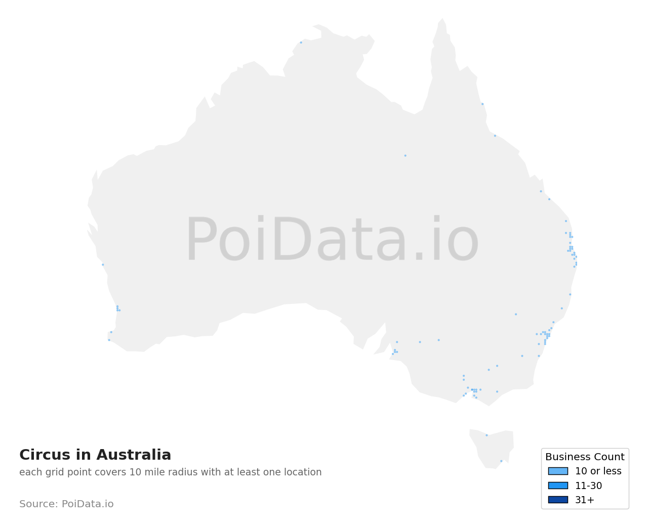 Circus density map for Australia