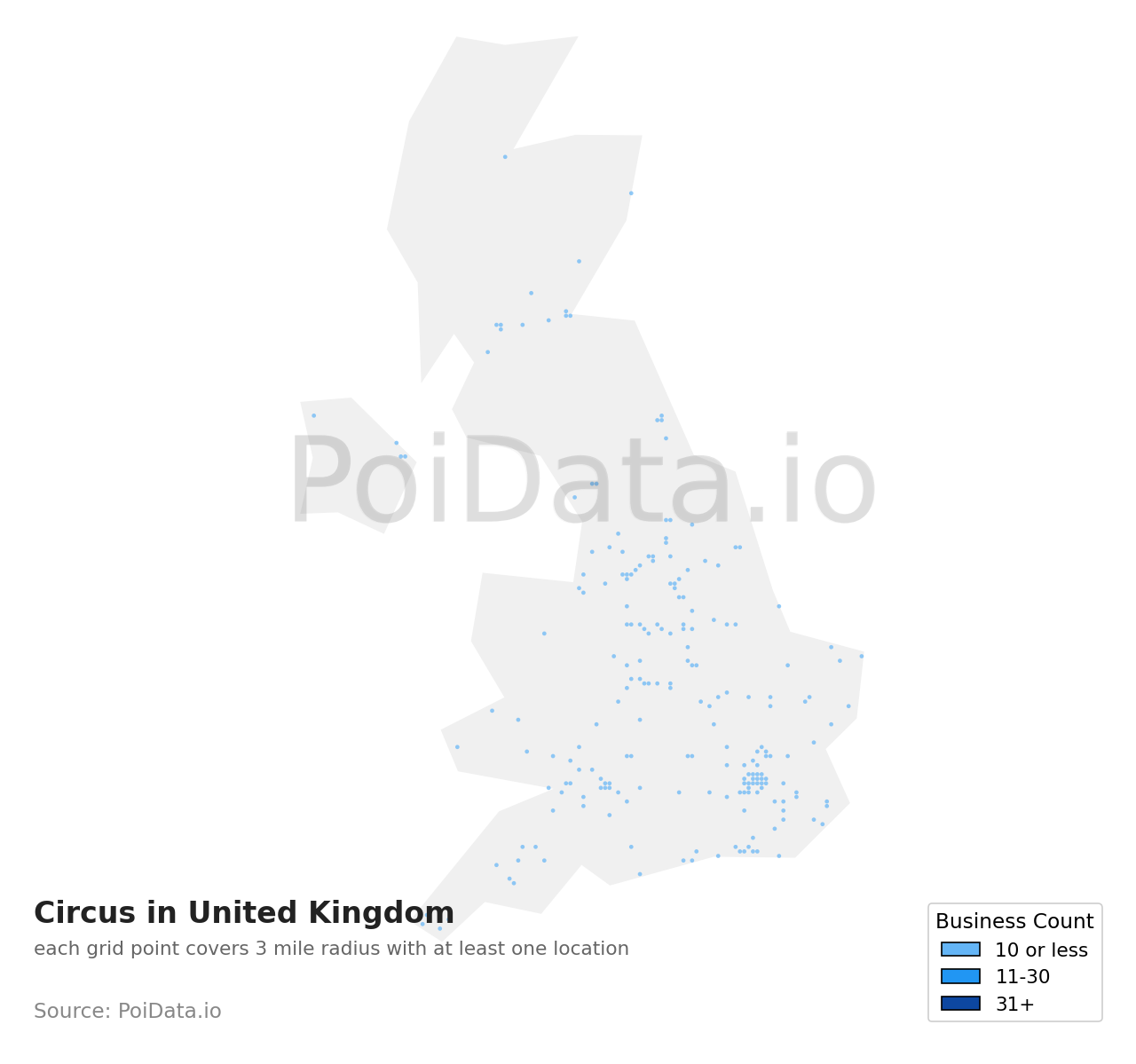 Circus density map for United Kingdom