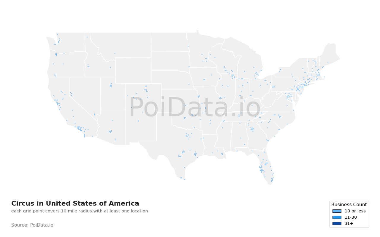 Circus density map for Nevada, United States