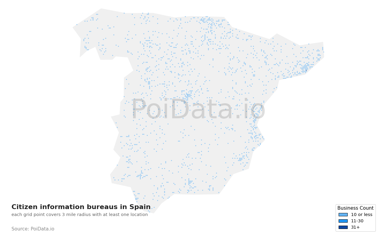 Citizen information bureau density map for Spain