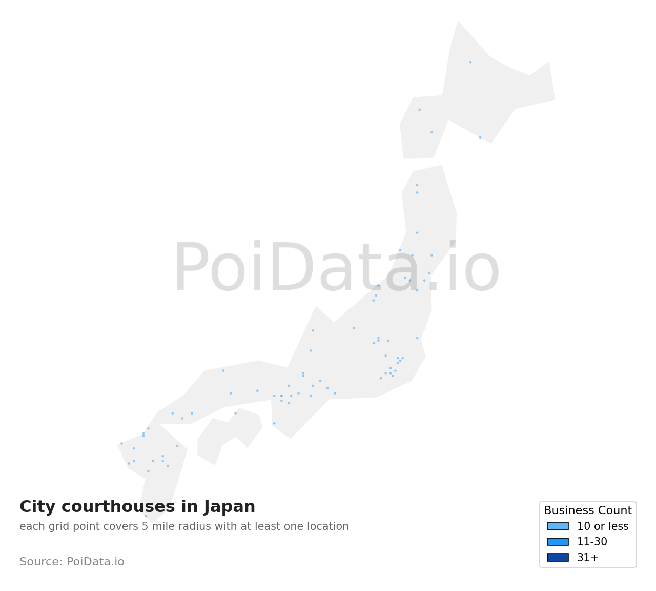 City courthouse density map for Japan