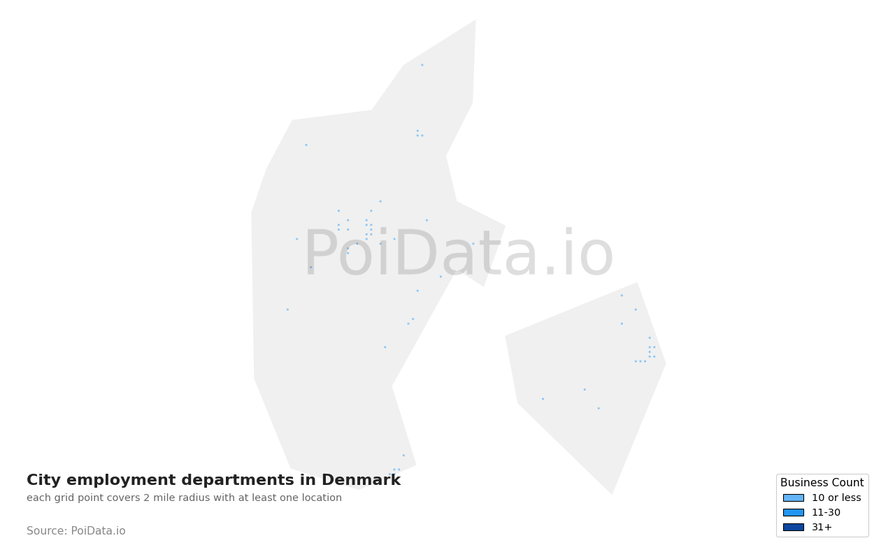 City employment department density map for Denmark