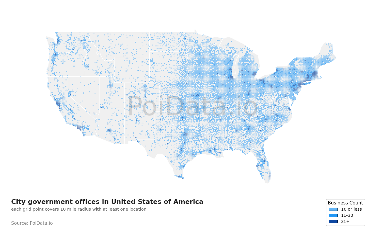 City government office density map for Florida, United States