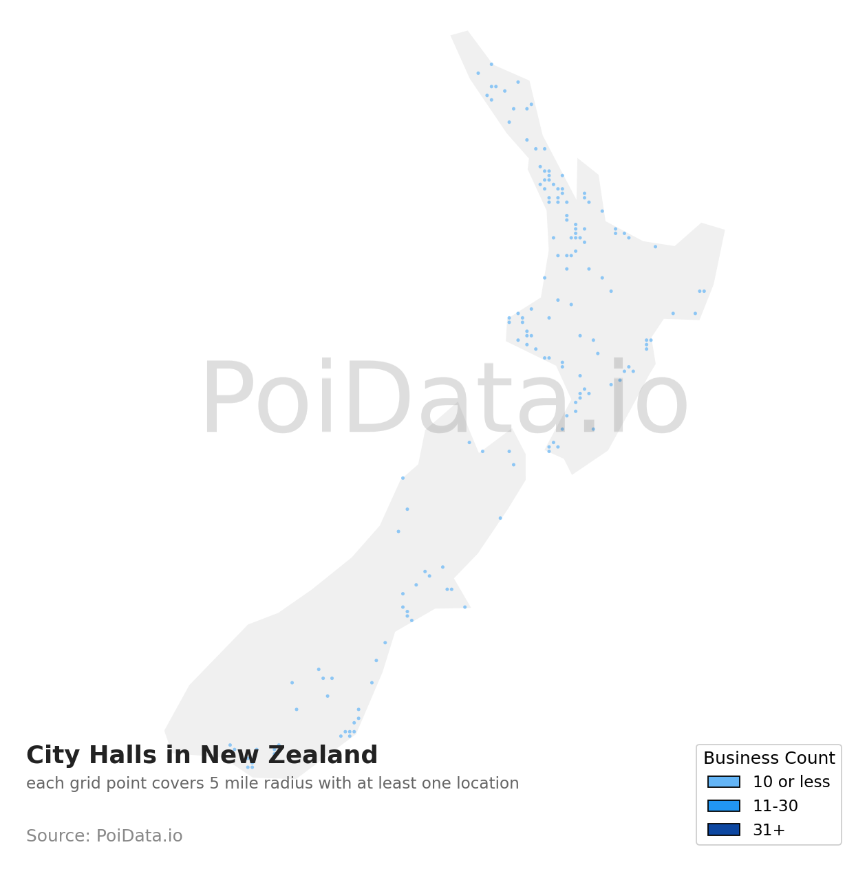 City Hall density map for New Zealand