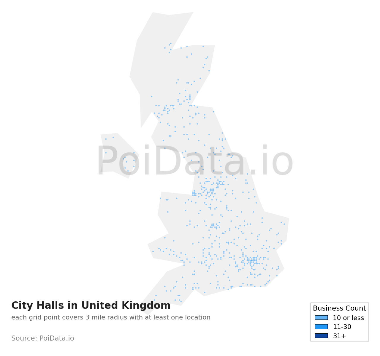 City Hall density map for United Kingdom