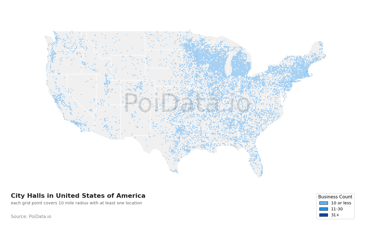 City Hall density map for United States