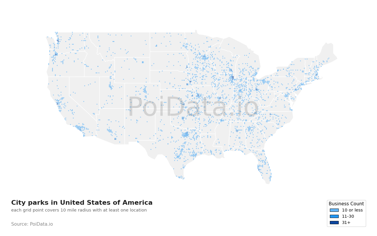 City park density map for Florida, United States