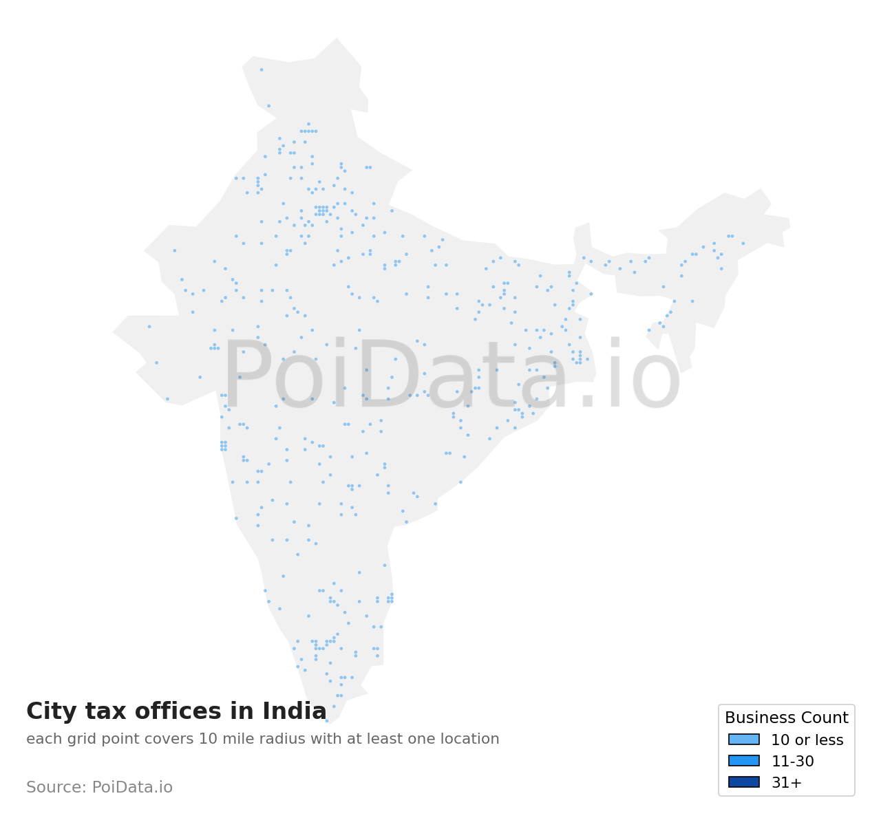 City tax office density map for India