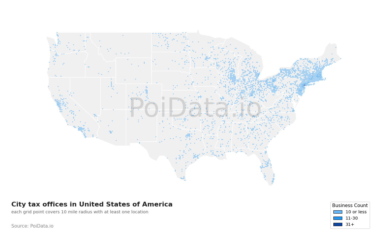 City tax office density map for Florida, United States