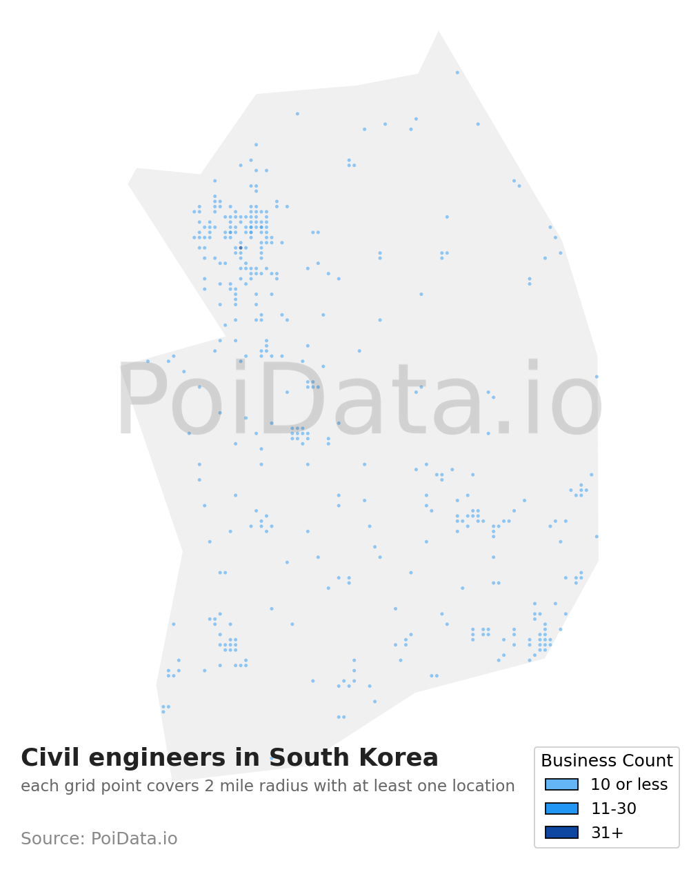 Civil engineer density map for South Korea