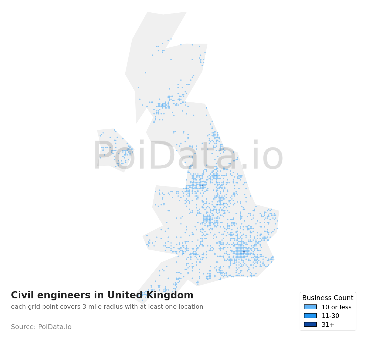 Civil engineer density map for United Kingdom
