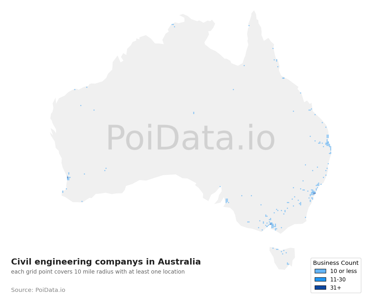 Civil engineering company density map for QLD, Australia