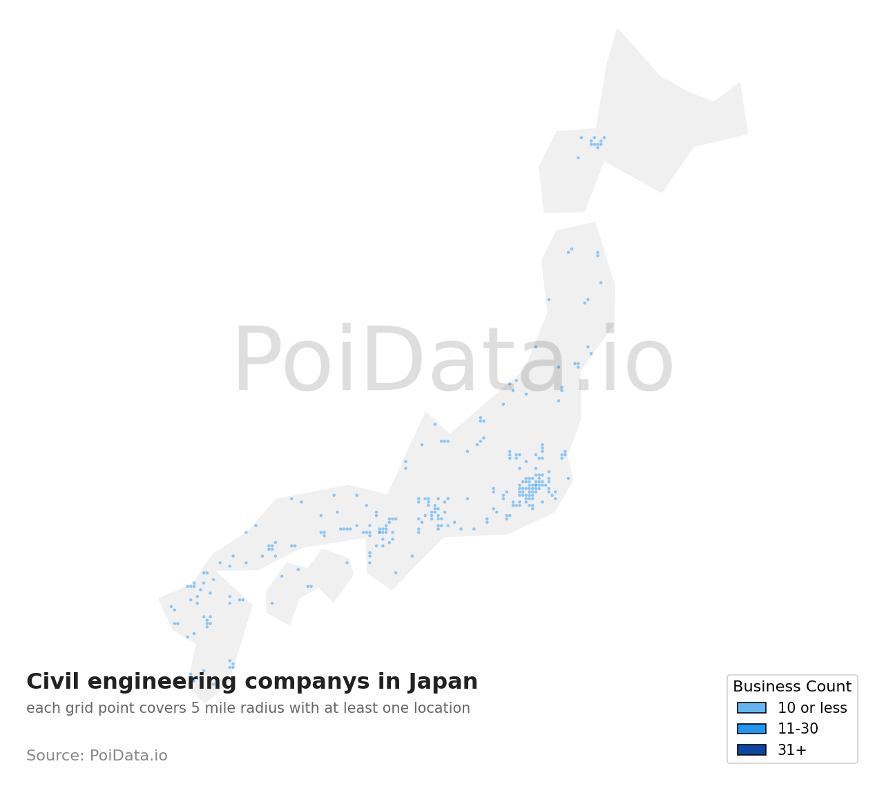 Civil engineering company density map for Japan
