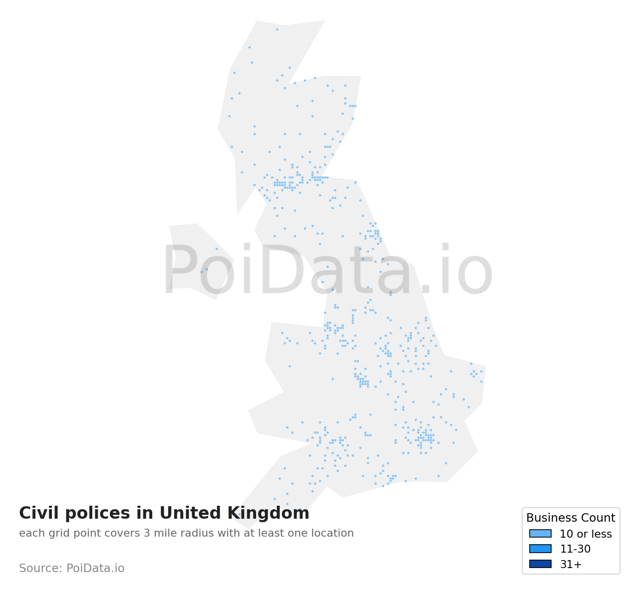 Civil police density map for United Kingdom