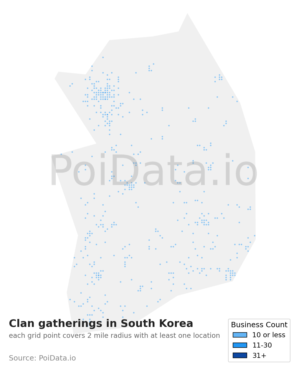 Clan gathering density map for South Korea