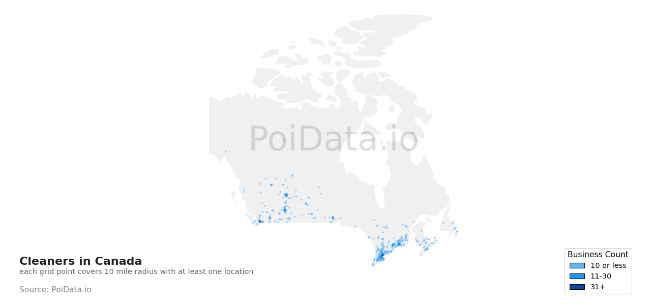 Cleaners density map for Canada