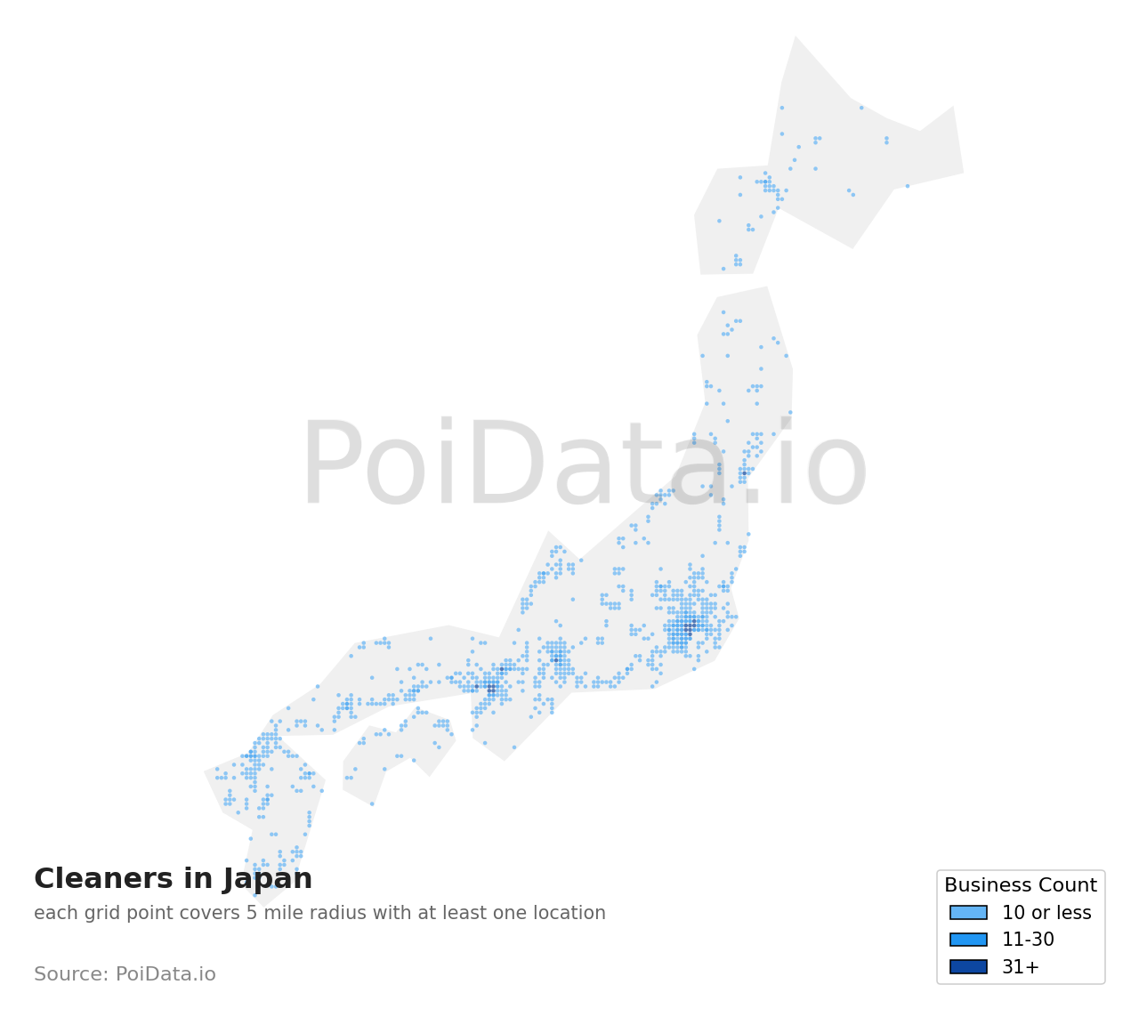 Cleaners density map for Japan