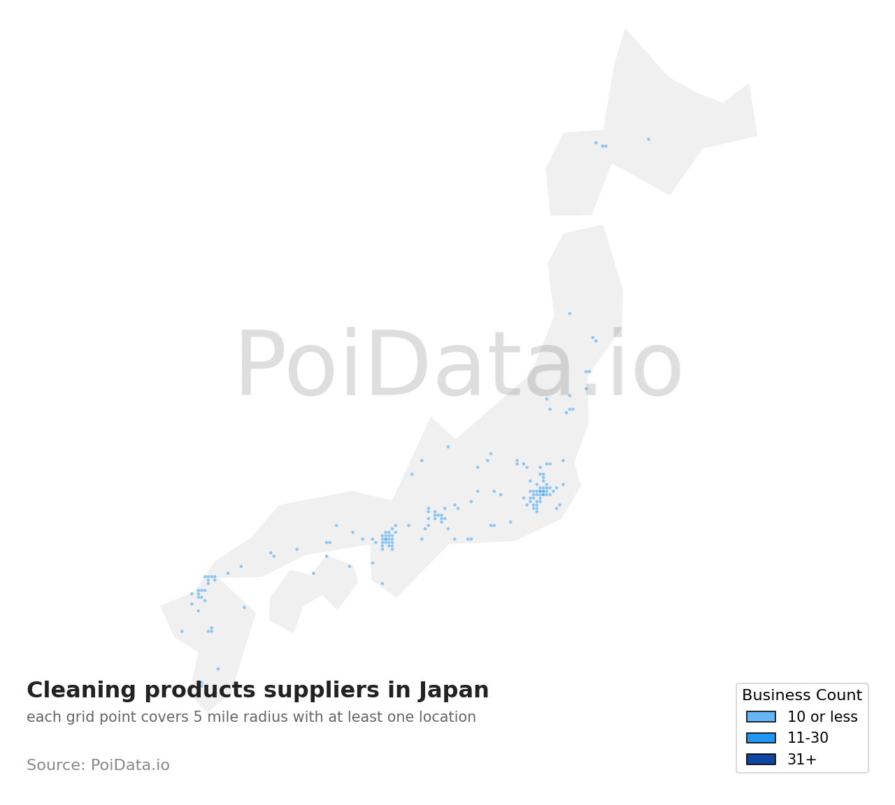 Cleaning products supplier density map for Japan