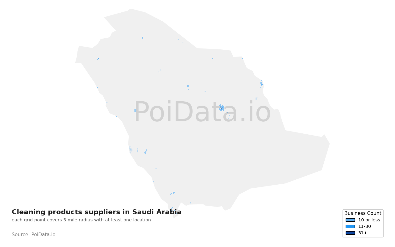 Cleaning products supplier density map for Saudi Arabia