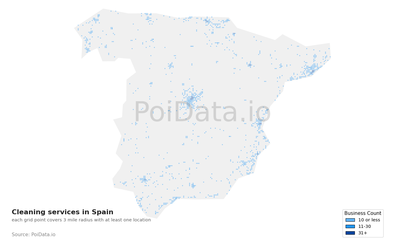 Cleaning service density map for Spain