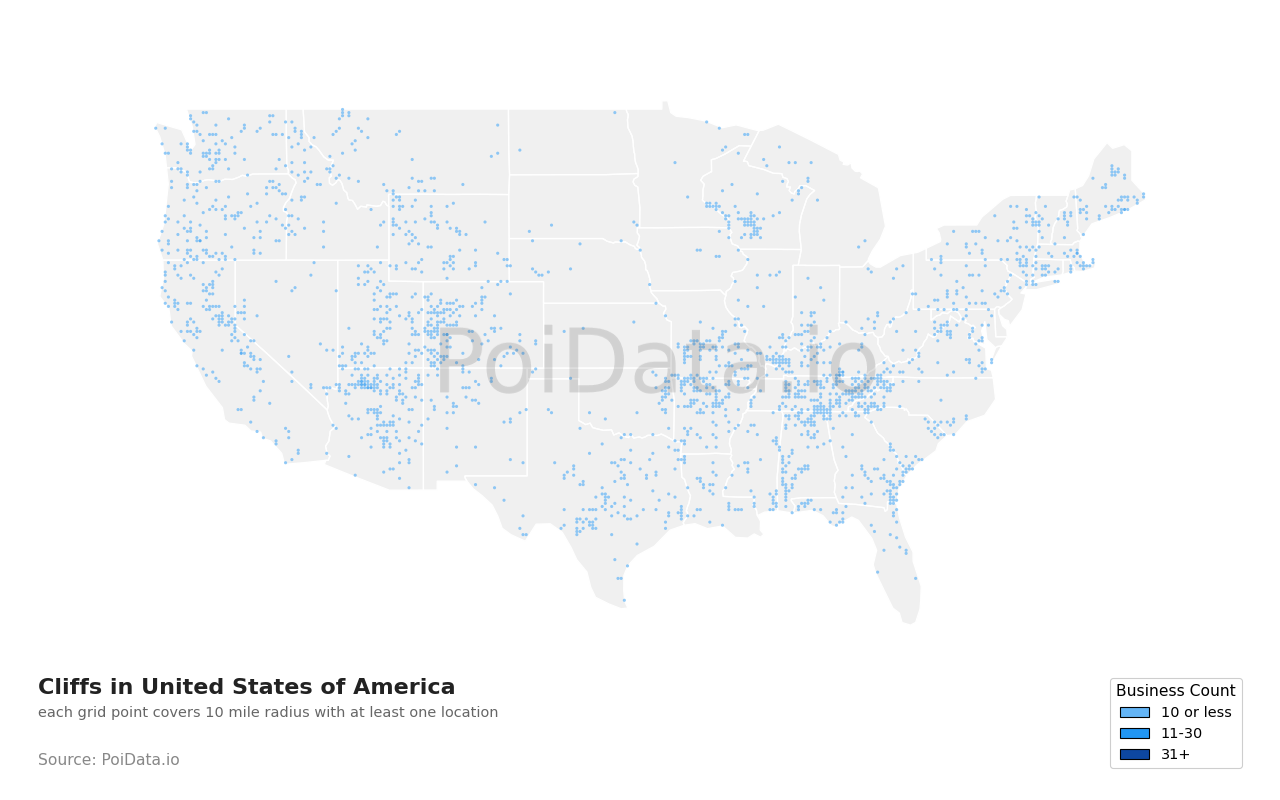 Cliff density map for United States