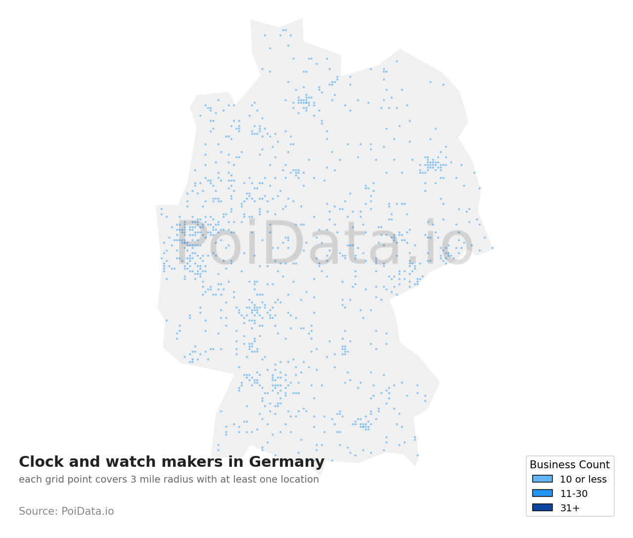 Clock and watch maker density map for Germany