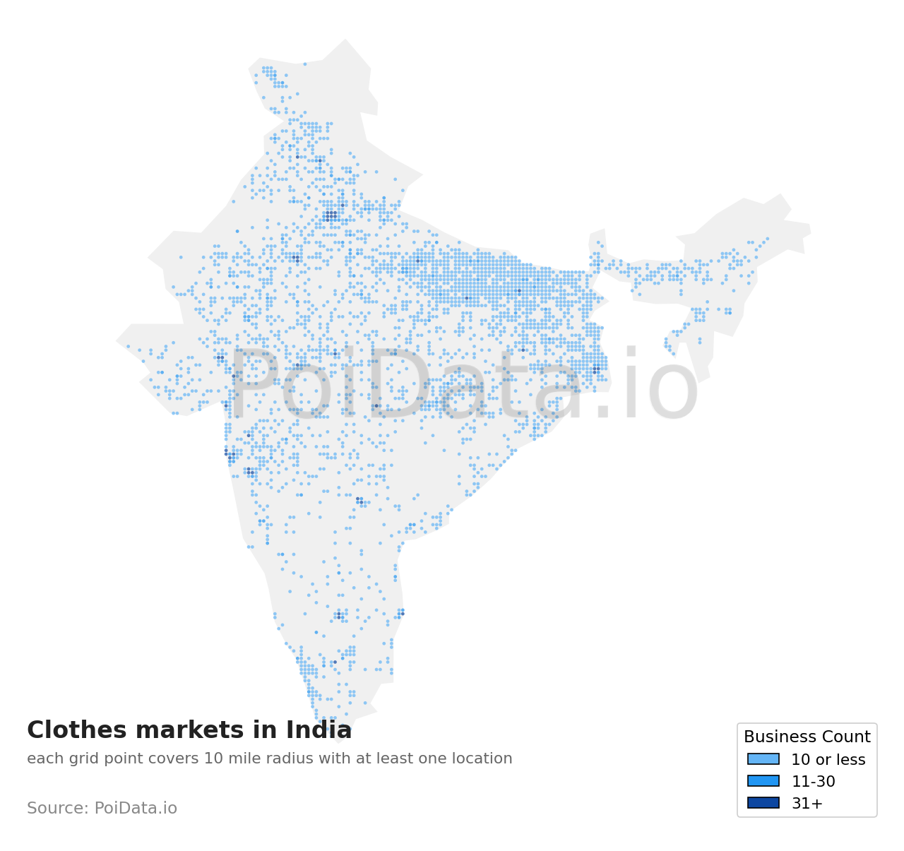 Clothes market density map for India